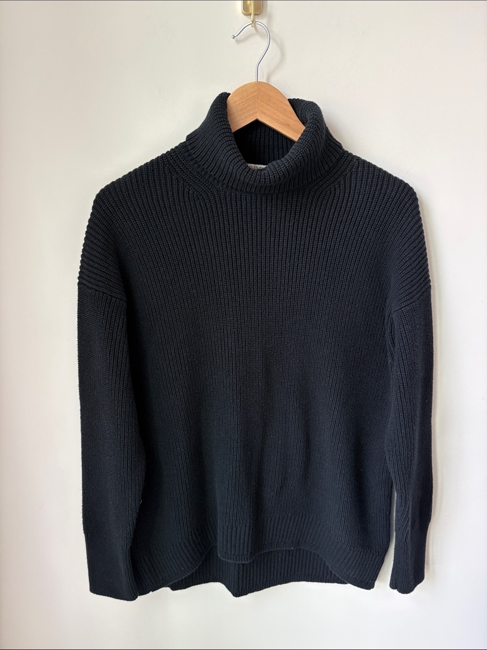 J. Crew Cotton Cashmere Blend Ribbed Turtleneck Sweater Black Minimalist Size M